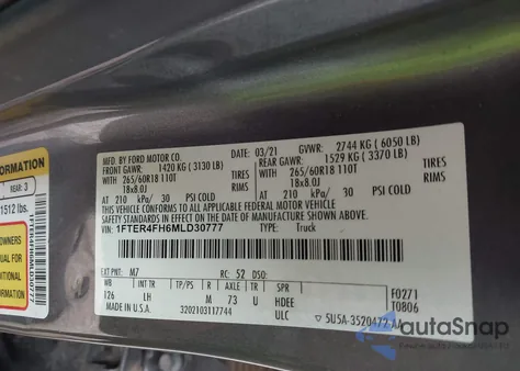 2021 Ford Ranger Xl z USA, uszkodzony, nr VIN 1FTER4FH6MLD30777